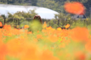 A beautiful woman with cute orange flowers