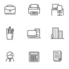 Set of office related icon line such as printer, desk and more. Office tools vector illustration 
