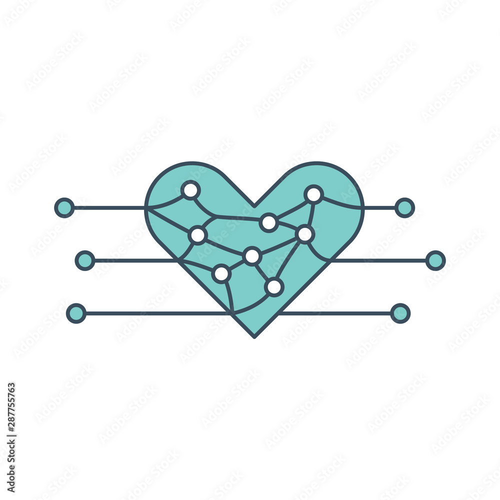 Fototapete heart icon with ai neural network inside