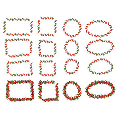 Frame of berries and leaves of wild rose, illustration.