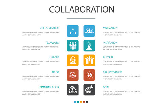 Collaboration Infographic 10 Option Concept.teamwork, Support, Communication, Motivation Icons