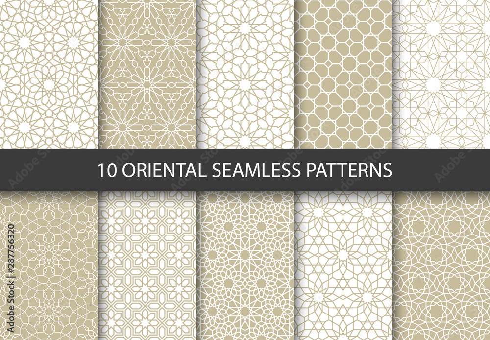 Leinwandbilder Vector set of 10 ornamental seamless patterns. Collection of luxury patterns in the oriental style. Patterns added to the swatch panel.