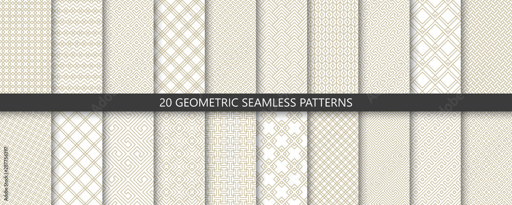 Leinwandbilder Big set of 20 vector geometric seamless patterns. Collection of linear modern patterns. Patterns added to the swatch panel.