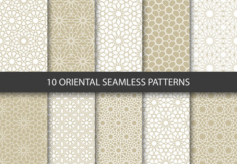Vector set of 10 ornamental seamless patterns. Collection of luxury patterns in the oriental style. Patterns added to the swatch panel. - 287756320