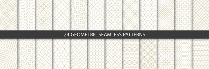 Big set of 24 vector tiled seamless patterns. Collection of geometric linear modern patterns. Patterns added to the swatch panel.
