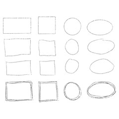 Hand drawn frames set. Cartoon style. Square, rectangle, circle, oval