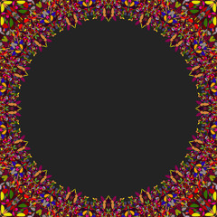 Circular floral frame ornament - vector background design with blank black space in the middle