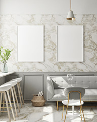 mock up poster frame in modern interior background, cafe, restaurant, 3D render, 3D illustration