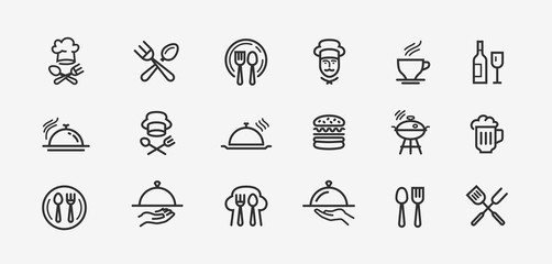 Food icons set. Collection vector black outline logo for mobile apps web or site design