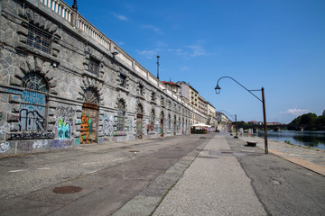 The banks of the river Po with its graffiti in Turin