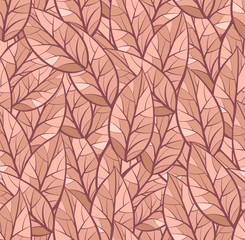 Abstract seamless vector pattern of leaves. Autumn theme. Brown, beige colors. Isolated