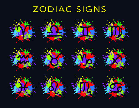Zodiac signs with colorful splashes