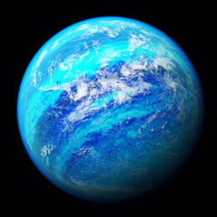 Highly detailed planet on isolated black background, 3D illustration. 