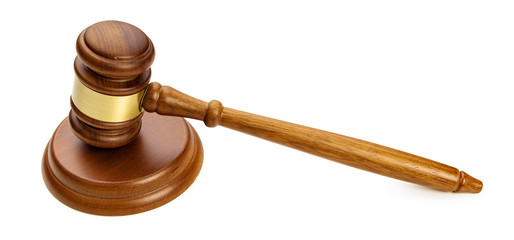 A wooden judge gavel isolated on white background