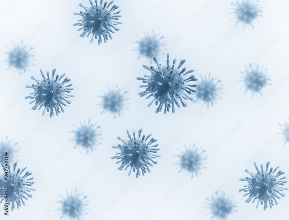 Wall mural virus cells 3d illustration with depth of field isolated on white background