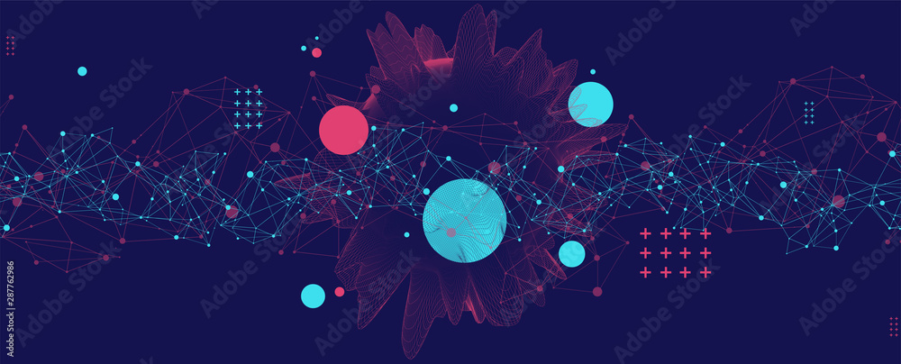 Aufkleber Abstract sphere background with plexus effect. 3D surface.