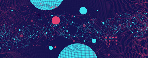 Abstract sphere background with plexus effect. 3D surface.