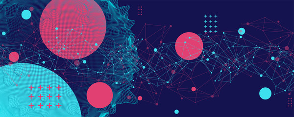 Abstract sphere background with plexus effect. 3D surface.