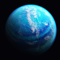 Highly detailed planet on isolated black background, 3D illustration. 
