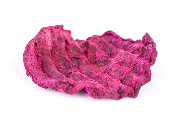 One slice of dried red beetroot isolated on white background