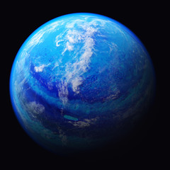 Highly detailed planet on isolated black background, 3D illustration. 