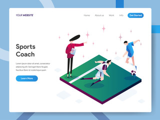 Landing page template of Sports Coach Isometric Illustration Concept. Modern design concept of web page design for website and mobile website.Vector illustration EPS 10