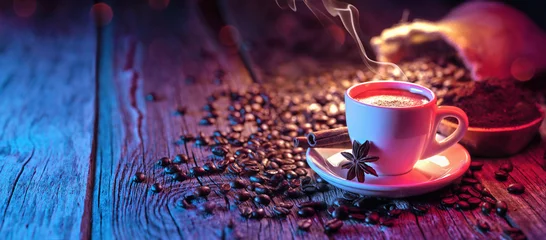 Zelfklevend Fotobehang Koffie Koffiekopje Met Bonen