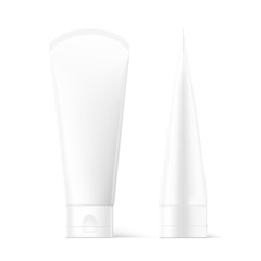 Blank plastic tube for cosmetics. Front and side view. Vector illustration isolated on white background. Can be use for your design, advertising, promo and etc. EPS10.	