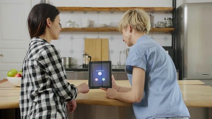 Gay couple talking to friend on via video chat
