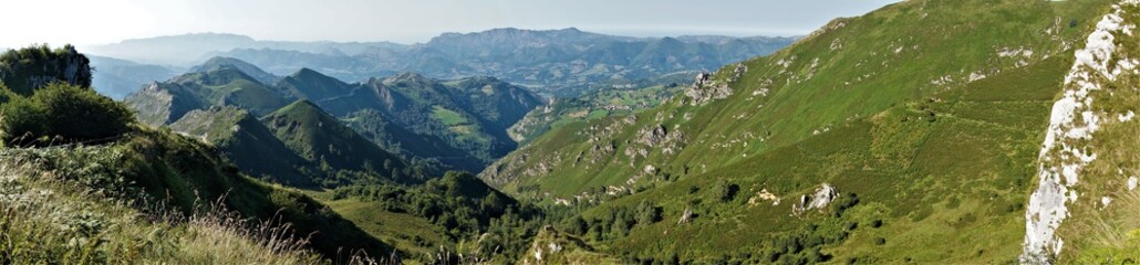 top view of the green mountains of Spain