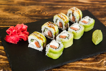 japanese sushi dish with different fillings