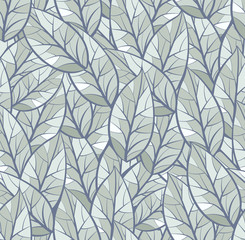 Naklejka na ściany i meble Abstract seamless vector pattern of leaves. Winter theme. Gray, blue, light green and white colors