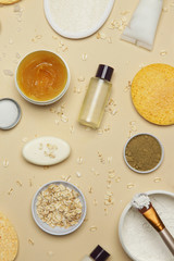 Natural organic cosmetic flat lay. Home spa concept. Skin, body and hair care products.