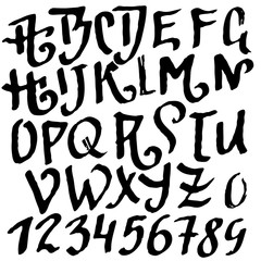 Hand drawn brush font. Modern brush lettering. Grunge style alphabet. Vector illustration.