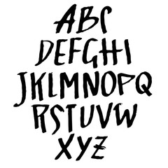 Hand drawn simple brush font. Modern brush lettering. Grunge style alphabet. Vector illustration.