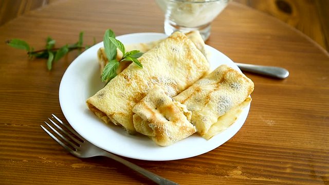 sweet fried thin pancakes with cottage cheese inside