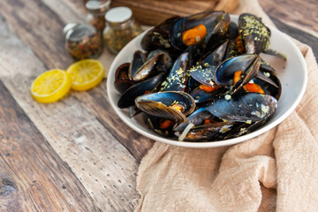 Italian Steamed Mussels cooked in Provencale style