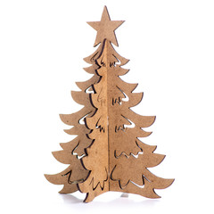 Wooden christmas fir tree toy on white background isolation