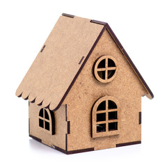 Wooden christmas small house on white background isolation