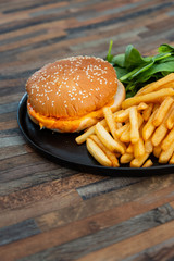 Cheese burger - American cheese burger with Golden French fries