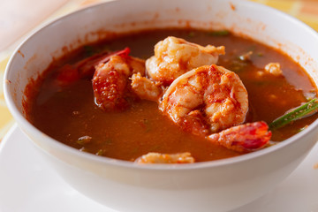 Sour soup with shrimp and vegetable,thai food