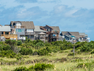 Fototapeta na wymiar Front line of houses at North Caroline beach