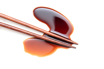 Soy Sauce isolated on white background, spilled, liquid Soy Sauce 