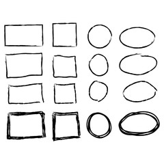 Black circle and square frames. Brush strokes. design elements set