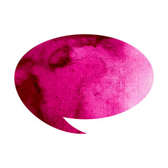 Pink watercolor blank speech bubble dialogue blank form on white background. Speech bubble hand drawn illustration. Isolated watercolor clipart. Text, place painted with watercolor. Dialog bubble.