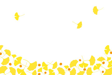 Yellow ginkgo leaves and berries background illustration on white