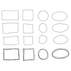 Black circle and square frames. Brush strokes. design elements set