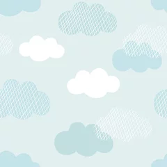 Schilderijen op glas Clouds vector pattern. Cute colorful clouds seamless background. Hand drawn Scandinavian print design.  © mgdrachal