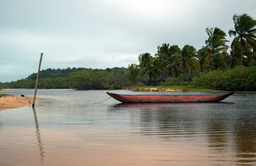 Canoe in lagoon in Trancoso Brazil