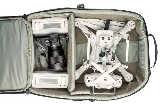 drone and camera in photo backpack
